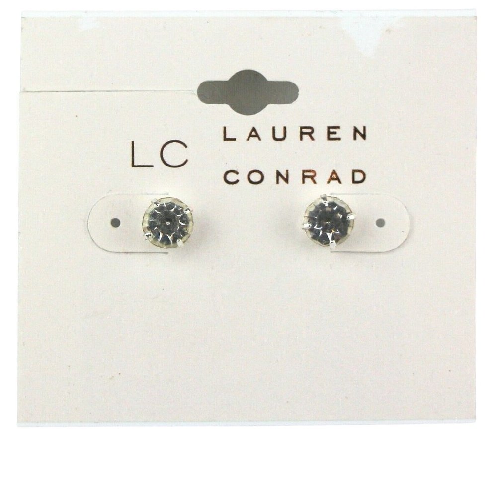 LC Lauren Conrad Earrings 1/4" Clear Cubic Zirconia Stud Silver-Tone